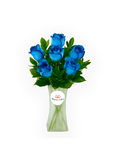 Florero de 6 rosas azules