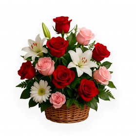 Canasta con Rosas & Liliums